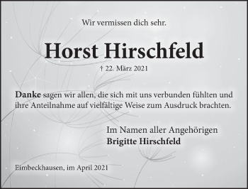 Traueranzeige von Horst Hirschfeld von Neue Deister-Zeitung
