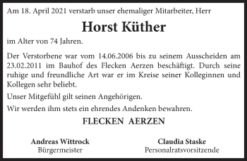 Traueranzeige von Horst Küther von Deister- und Weserzeitung