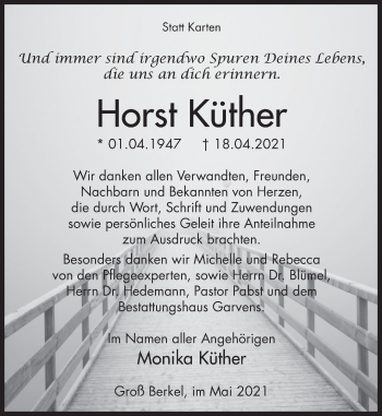 Traueranzeige von Horst Küther von Deister- und Weserzeitung