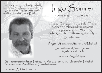 Traueranzeige von Ingo Somrei von Deister- und Weserzeitung