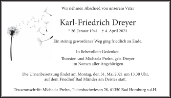 Traueranzeige von Karl-Friedrich Dreyer von Neue Deister-Zeitung