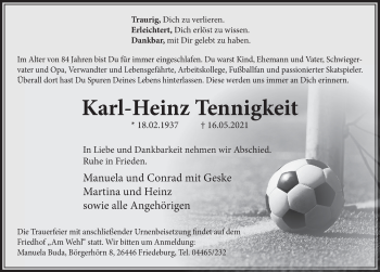 Traueranzeige von Karl-Heinz Tennigkeit von Deister- und Weserzeitung