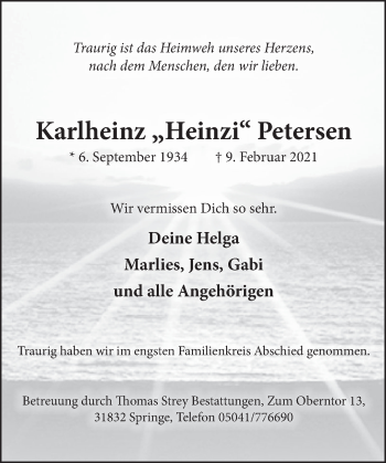 Traueranzeige von Karlheinz  Petersen von Neue Deister-Zeitung