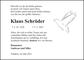 Traueranzeige von Klaus Schröder von Deister- und Weserzeitung