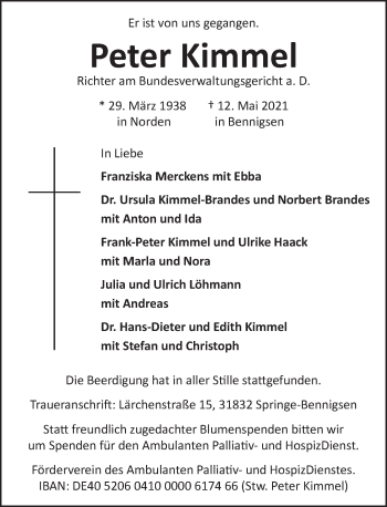 Traueranzeige von Peter Kimmel von Neue Deister-Zeitung