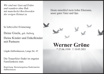 Traueranzeige von Werner Gröne von Deister- und Weserzeitung