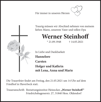 Traueranzeige von Werner Steinhoff von Deister- und Weserzeitung