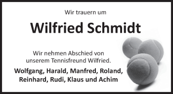 Traueranzeige von Wilfried Schmidt von Deister- und Weserzeitung
