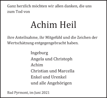 Traueranzeige von Achim Heil von Deister- und Weserzeitung