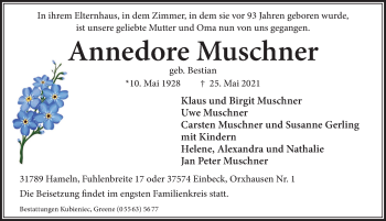 Traueranzeige von Annedore Muschner von Deister- und Weserzeitung