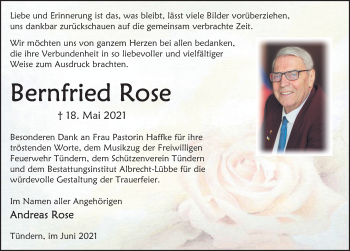 Traueranzeige von Bernfried Rose von Deister- und Weserzeitung