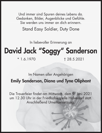 Traueranzeige von David Sanderson von Deister- und Weserzeitung
