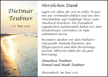 Traueranzeige von Dietmar Teubner von Deister- und Weserzeitung