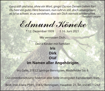 Traueranzeige von Edmund Köneke von Neue Deister-Zeitung