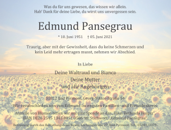 Traueranzeige von Edmund Pansegrau von Deister- und Weserzeitung