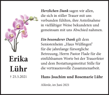 Traueranzeige von Erika Lühr von Neue Deister-Zeitung