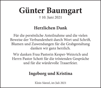 Traueranzeige von Günter Baumgart von Neue Deister-Zeitung
