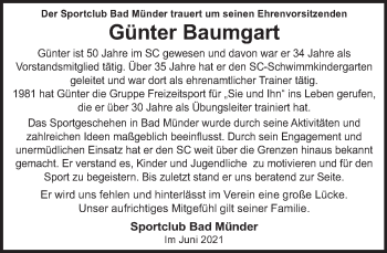 Traueranzeige von Günter Baumgart von Neue Deister-Zeitung