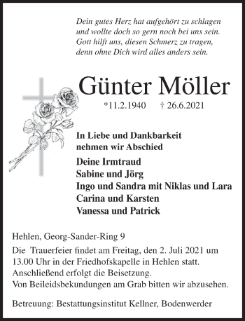 Traueranzeige von Günter Möller von Deister- und Weserzeitung