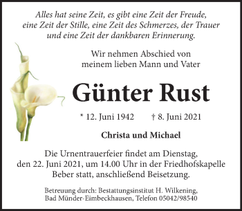 Traueranzeige von Günter Rust von Neue Deister-Zeitung