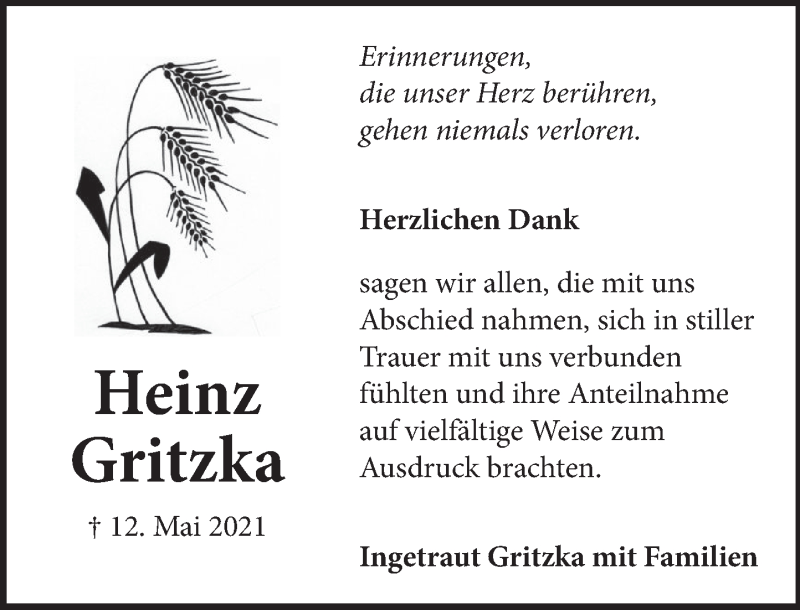  Traueranzeige für Heinz Gritzka vom 26.06.2021 aus Neue Deister-Zeitung