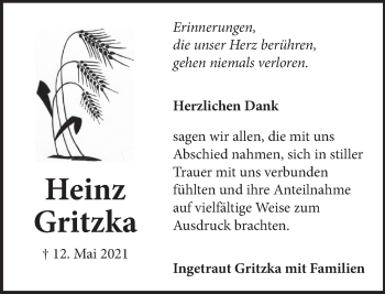 Traueranzeige von Heinz Gritzka von Neue Deister-Zeitung