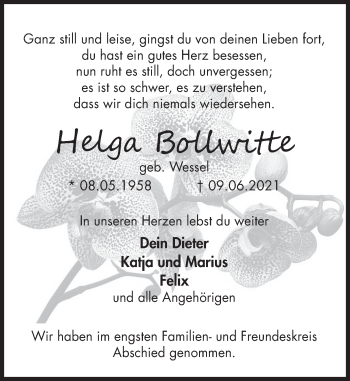 Traueranzeige von Helga Bollwitte von Deister- und Weserzeitung