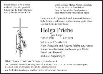 Traueranzeige von Helga Priebe von Deister- und Weserzeitung