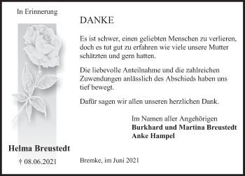Traueranzeige von Helma Breustedt von Deister- und Weserzeitung