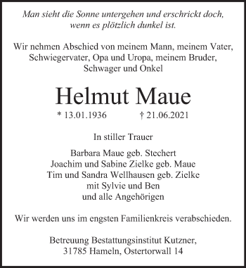Traueranzeige von Helmut Maue von Deister- und Weserzeitung