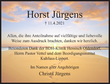 Traueranzeige von Horst Jürgens von Deister- und Weserzeitung