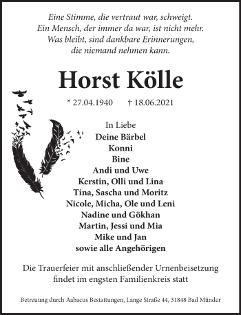 Traueranzeige von Horst Kölle von Neue Deister-Zeitung