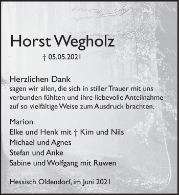 Traueranzeige von Horst Wegholz von Deister- und Weserzeitung