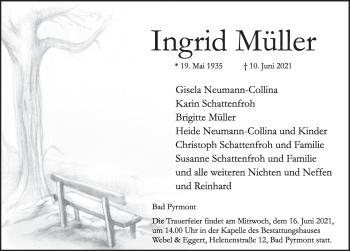 Traueranzeige von Ingrid Müller von Deister- und Weserzeitung