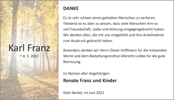 Traueranzeige von Karl Franz von Deister- und Weserzeitung