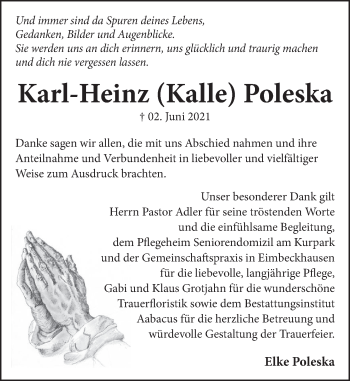 Traueranzeige von Karl-Heinz Poleska von Neue Deister-Zeitung