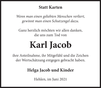 Traueranzeige von Karl Jacob von Deister- und Weserzeitung