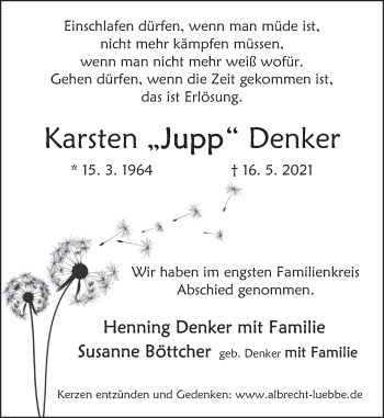 Traueranzeige von Karsten Denker von Deister- und Weserzeitung