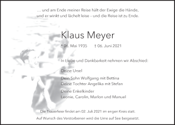 Traueranzeige von Klaus Meyer von Deister- und Weserzeitung