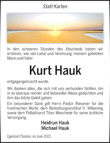 Traueranzeige von Kurt Hauk von Neue Deister-Zeitung