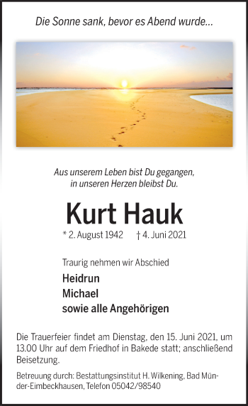 Traueranzeige von Kurt Hauk von Neue Deister-Zeitung