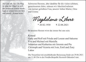 Traueranzeige von Magdalena Löbert von Deister- und Weserzeitung