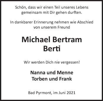 Traueranzeige von Michael Bertram von Deister- und Weserzeitung