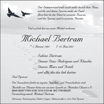 Traueranzeige von Michael Bertram von Deister- und Weserzeitung