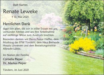 Traueranzeige von Renate Leweke von Deister- und Weserzeitung