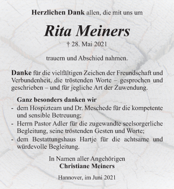 Traueranzeige von Rita Meiners von Neue Deister-Zeitung