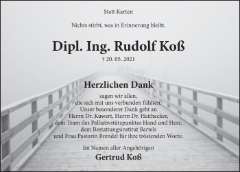 Traueranzeige von Rudolf Koß von Deister- und Weserzeitung