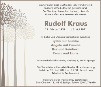 Traueranzeige von Rudolf Kraus von Neue Deister-Zeitung
