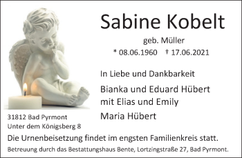 Traueranzeige von Sabine Kobelt von Deister- und Weserzeitung