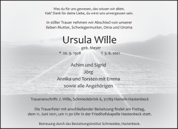 Traueranzeige von Ursula Wille von Deister- und Weserzeitung
